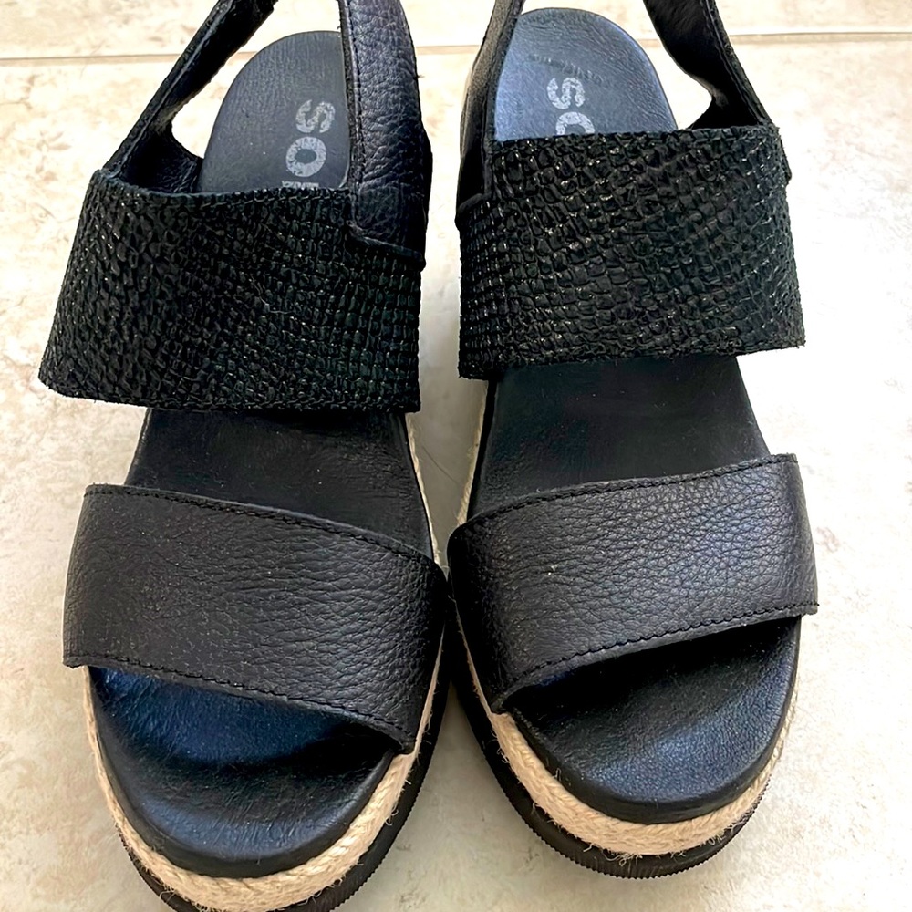 Black Sorel wedge sandals